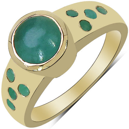 14K Yellow Gold Plated 1.55 Carat Genuine Emerald & White Diamond .925 Sterling Silver Ring