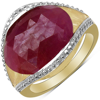 14K Yellow Gold Plated 9.29 Carat Genuine Pink Sapphire & White Diamond .925 Sterling Silver Ring
