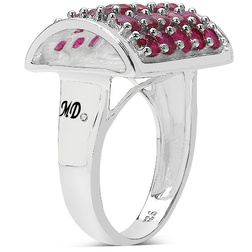 3.01 Carat Genuine Ruby & White Diamond .925 Sterling Silver Ring