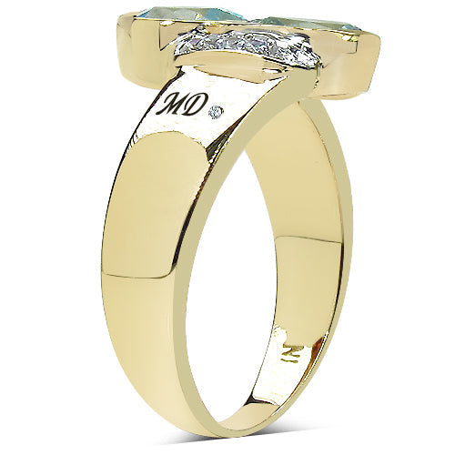 14K Yellow Gold Plated 1.86 Carat Genuine Blue Topaz, White Topaz & White Diamond .925 Sterling Silver Ring