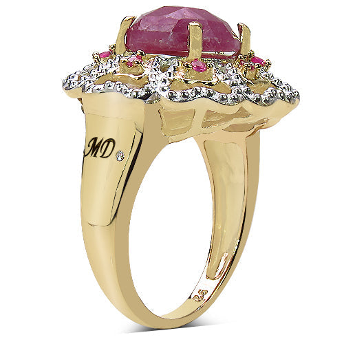 14K Yellow Gold Plated 5.56 Carat Genuine Pink Sapphire, Ruby & White Diamond .925 Sterling Silver Ring