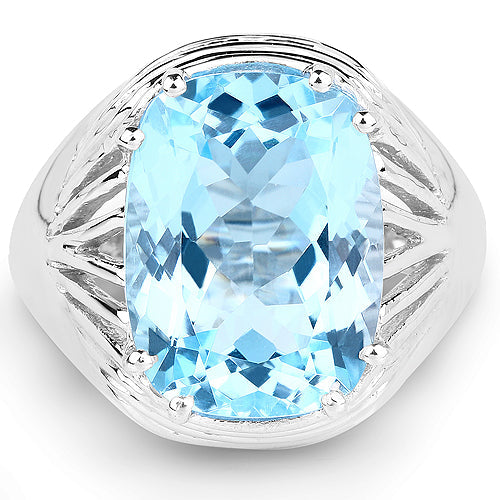 12.10 Carat Genuine Blue Topaz .925 Sterling Silver Ring