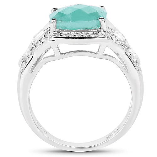 4.09 Carat Genuine Emerald and White Topaz .925 Sterling Silver Ring