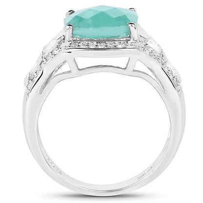4.09 Carat Genuine Emerald and White Topaz .925 Sterling Silver Ring