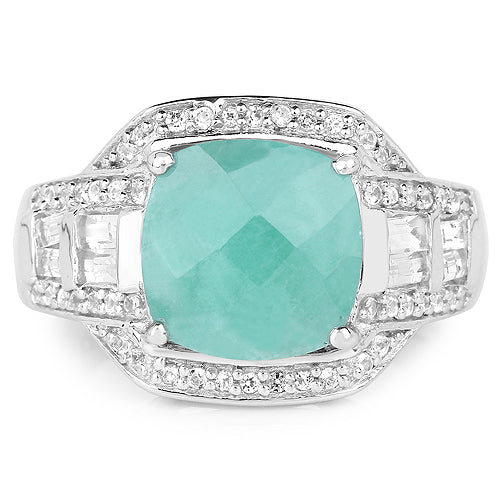 4.09 Carat Genuine Emerald and White Topaz .925 Sterling Silver Ring
