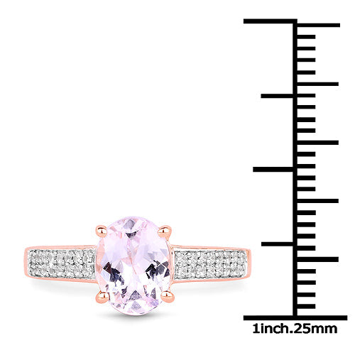 14K Rose Gold Plated 2.91 Carat Genuine Kunzite and White Zircon .925 Sterling Silver Ring