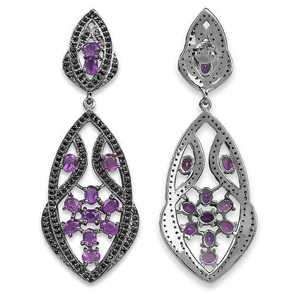 5.74 Carat Genuine Amethyst and Black Spinel .925 Sterling Silver Earrings