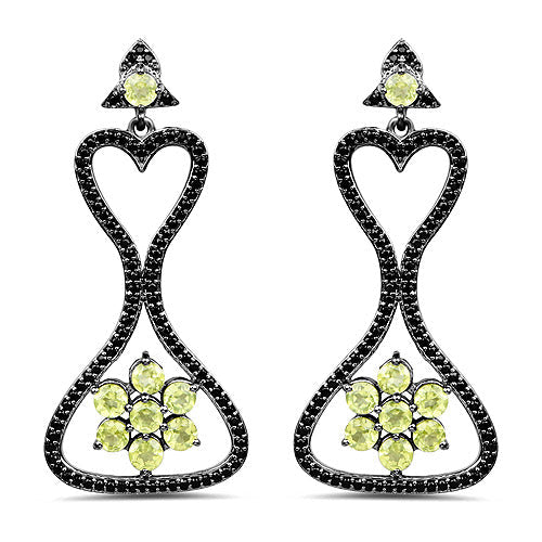 6.93 Carat Genuine Peridot and Black Spinel .925 Sterling Silver Earrings