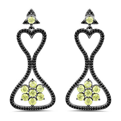 6.93 Carat Genuine Peridot and Black Spinel .925 Sterling Silver Earrings