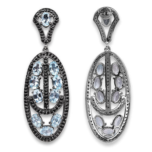 13.80 Carat Genuine Blue Topaz and Black Spinel .925 Sterling Silver Earrings