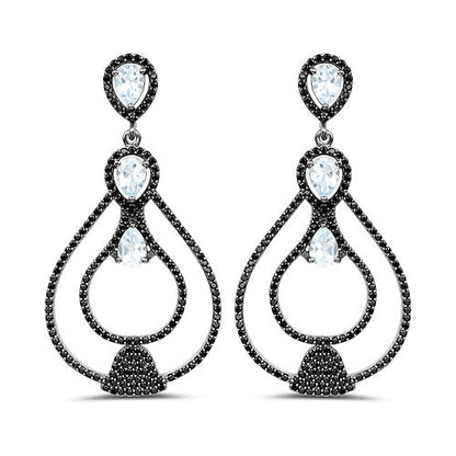 8.81 Carat Genuine Blue Topaz and Black Spinel .925 Sterling Silver Earrings