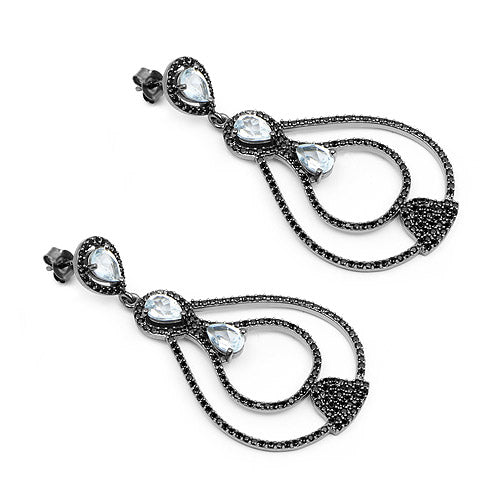 8.81 Carat Genuine Blue Topaz and Black Spinel .925 Sterling Silver Earrings