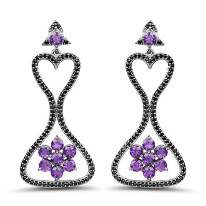 6.31 Carat Genuine Amethyst & Black Spinel .925 Sterling Silver Earrings