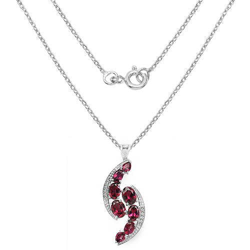 7.29 Carat Genuine Rhodolite & White Topaz .925 Sterling Silver Pendant