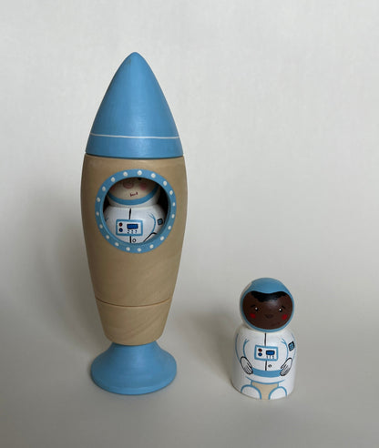 Wooden Rocket Ship Toy with Astronaut