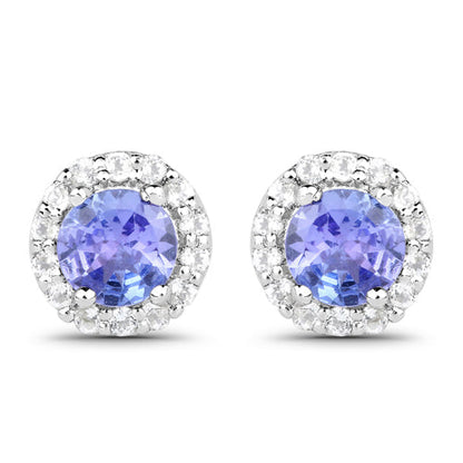3.77 Carat Genuine Tanzanite and White Topaz .925 Sterling Silver 3 Piece Jewelry Set (Ring, Earrings, and Pendant w/ Chain)