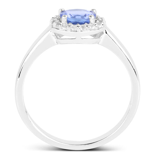 3.77 Carat Genuine Tanzanite and White Topaz .925 Sterling Silver 3 Piece Jewelry Set (Ring, Earrings, and Pendant w/ Chain)