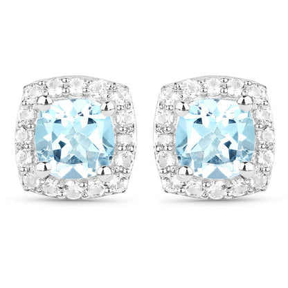 4.62 Carat Genuine Blue Topaz and White Topaz .925 Sterling Silver 3 Piece Jewelry Set (Ring, Earrings, and Pendant w/ Chain)