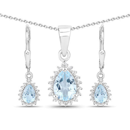 2.00 Carat Genuine Blue Topaz and White Topaz .925 Sterling Silver Jewelry Set