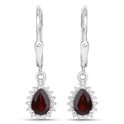 1.88 Carat Genuine Garnet and White Topaz .925 Sterling Silver Jewelry Set