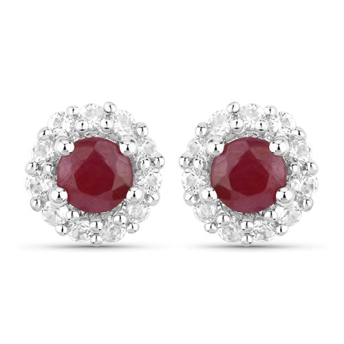 2.17 Carat Genuine Ruby and White Topaz .925 Sterling Silver Jewelry Set