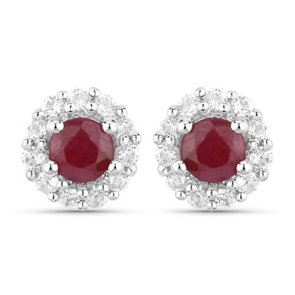 2.17 Carat Genuine Ruby and White Topaz .925 Sterling Silver Jewelry Set