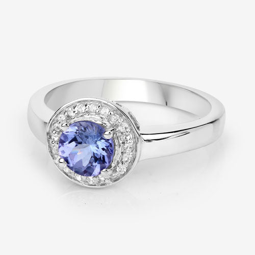1.05 Carat Genuine Tanzanite and White Topaz .925 Sterling Silver Ring