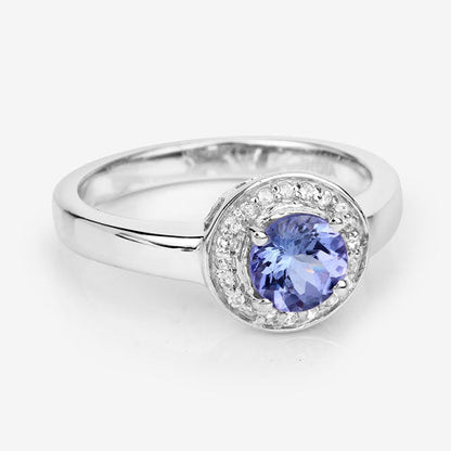 1.05 Carat Genuine Tanzanite and White Topaz .925 Sterling Silver Ring