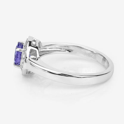 1.05 Carat Genuine Tanzanite and White Topaz .925 Sterling Silver Ring