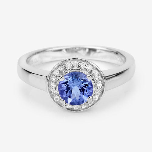 1.05 Carat Genuine Tanzanite and White Topaz .925 Sterling Silver Ring