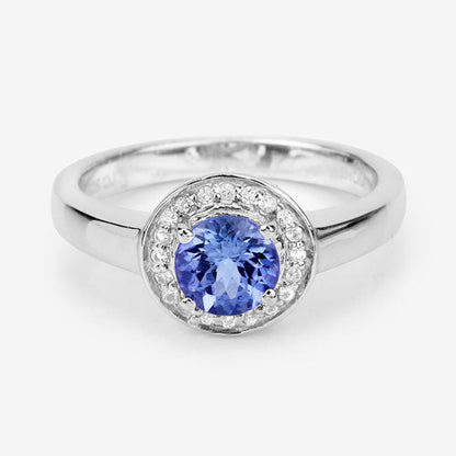 1.05 Carat Genuine Tanzanite and White Topaz .925 Sterling Silver Ring