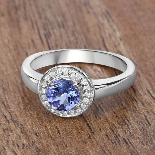 1.05 Carat Genuine Tanzanite and White Topaz .925 Sterling Silver Ring