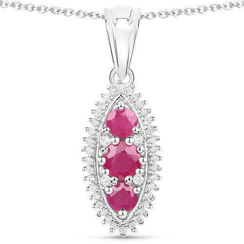 4.32 Carat Genuine Ruby and White Topaz .925 Sterling Silver 3 Piece Jewelry Set (Ring, Earrings, and Pendant w/ Chain)