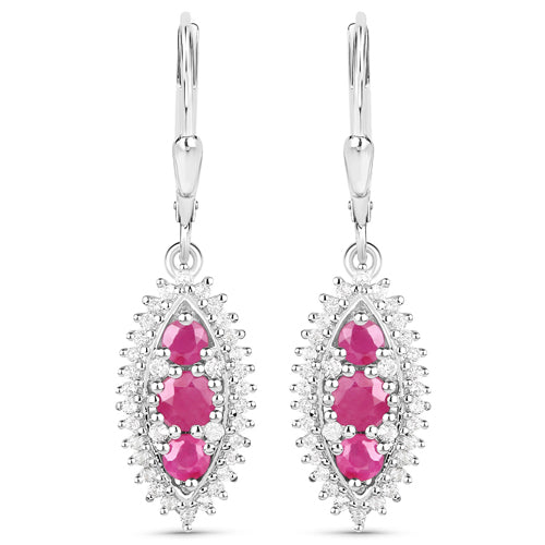 4.32 Carat Genuine Ruby and White Topaz .925 Sterling Silver 3 Piece Jewelry Set (Ring, Earrings, and Pendant w/ Chain)