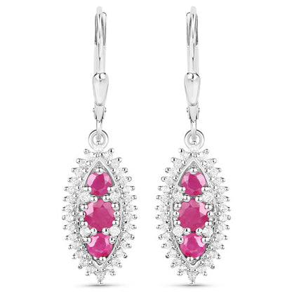 4.32 Carat Genuine Ruby and White Topaz .925 Sterling Silver 3 Piece Jewelry Set (Ring, Earrings, and Pendant w/ Chain)