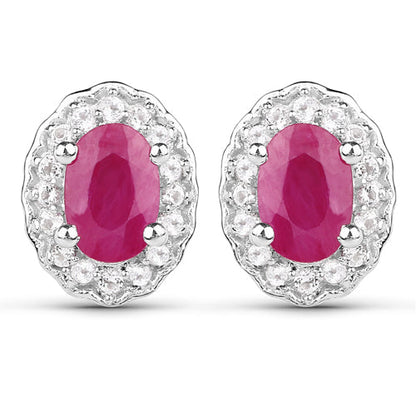 2.46 Carat Genuine Ruby and White Topaz .925 Sterling Silver 3 Piece Jewelry Set (Ring, Earrings, and Pendant w/ Chain)