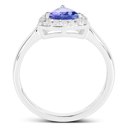 1.02 Carat Genuine Tanzanite and White Topaz .925 Sterling Silver Ring