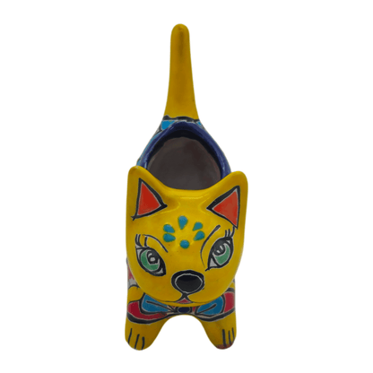 Small Talavera Cat Planter | Colorful Mexican Ceramic Decor