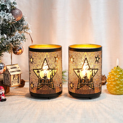 12PCS Etched Star lamp Battery Operated 6.5" H Bronze Metal Table Lamp with 6H Timer Decorations for Living Room Tabletop Parties Patio Entryway Indoors Outdoors