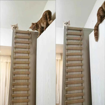 Cat Climbing Bridge & Ladder – Wooden Cat Tower with Sisal Rope Scratching Post for Indoor Cats
